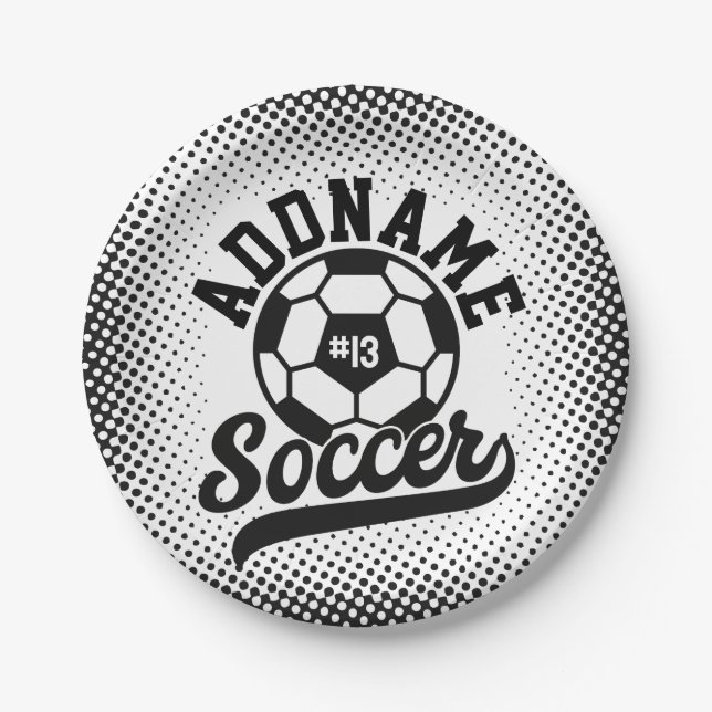 Soccer Player ADD NAME Football Team Personalized Paper Plates (Front)