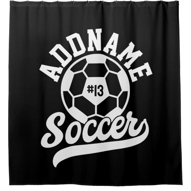 Soccer Player ADD NAME Football Team Personalized Shower Curtain (Front)