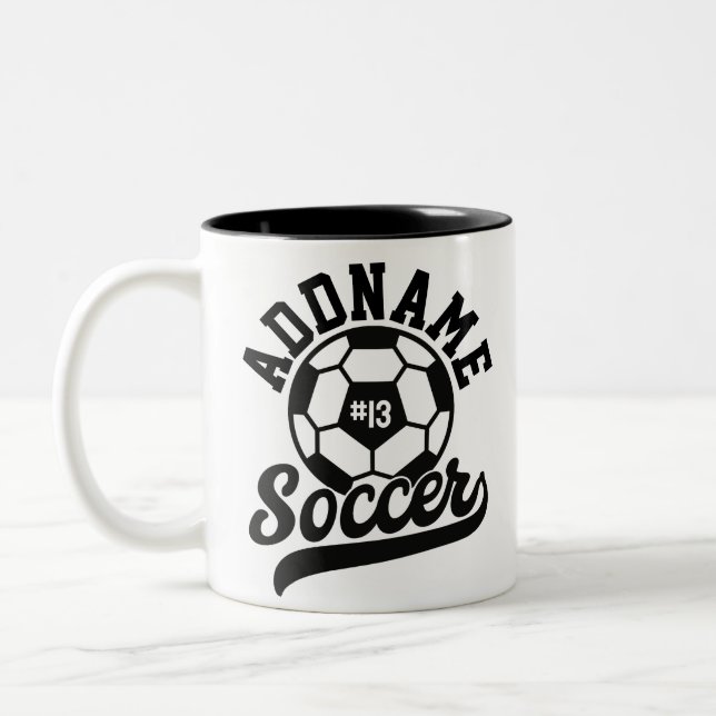 Soccer Player ADD NAME Football Team Personalized Two-Tone Coffee Mug (Left)