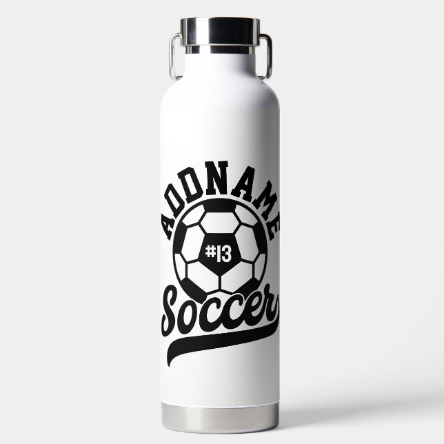 Soccer Player ADD NAME Football Team Personalized Water Bottle (Front)