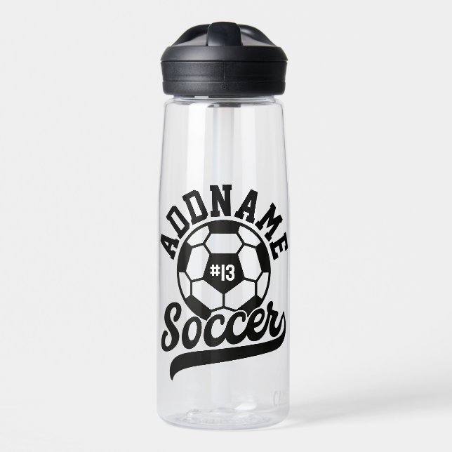 Soccer Player ADD NAME Football Team Personalized Water Bottle (Front)