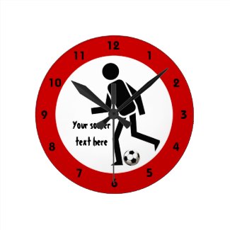 Soccer player and ball black and red round clock