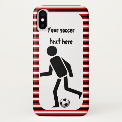 Soccer player and ball black and red stripes iPhone x case