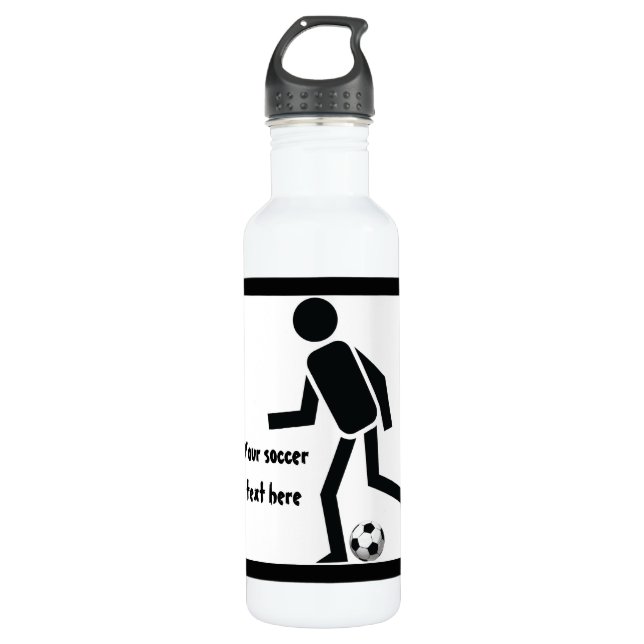 Soccer player and ball custom stainless steel water bottle (Front)