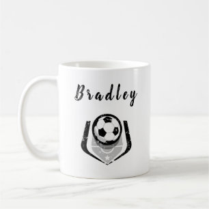 Soccer Player Black White Distressed Personalized Coffee Mug