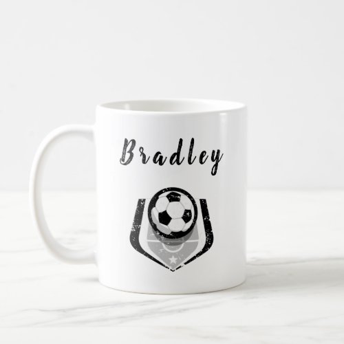 Soccer Player Black White Distressed Personalized Coffee Mug