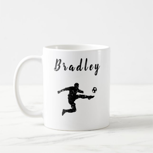 Soccer Player Champ Ball Kick Grunge Personalized Coffee Mug (Left)