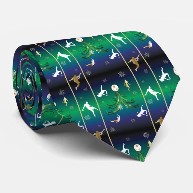Soccer Player Christmas Snowflake Pattern Neck Tie (Rolled)