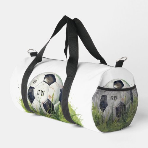 Soccer player coach ball realistic initials  duffle bag