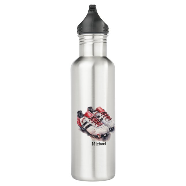 Soccer player coach shoes realistic name/ initials stainless steel water bottle (Right)