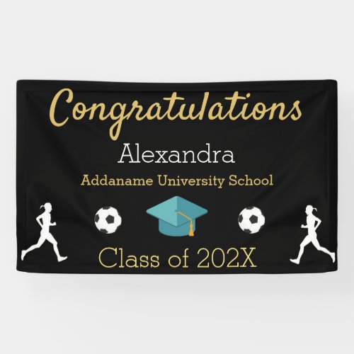 Soccer player congratulation graduate banner banner