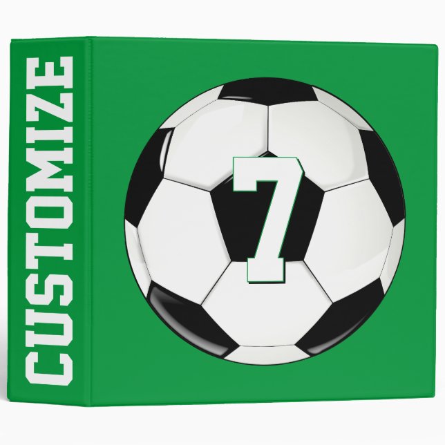 Soccer Player Custom Jersey Number & Team Name 3 Ring Binder (Front/Spine)