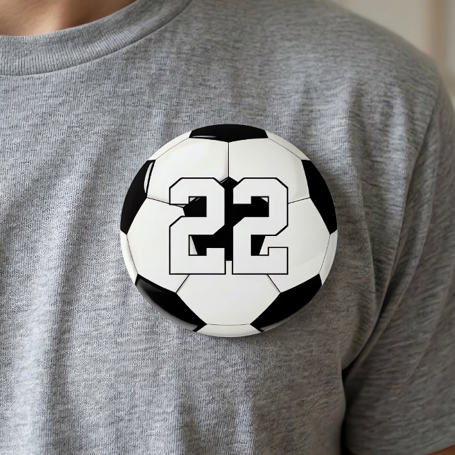 Soccer Player Custom Jersey Number/Text Sports Fan Button (Custom soccer button with personalized player jersey number or letters.)