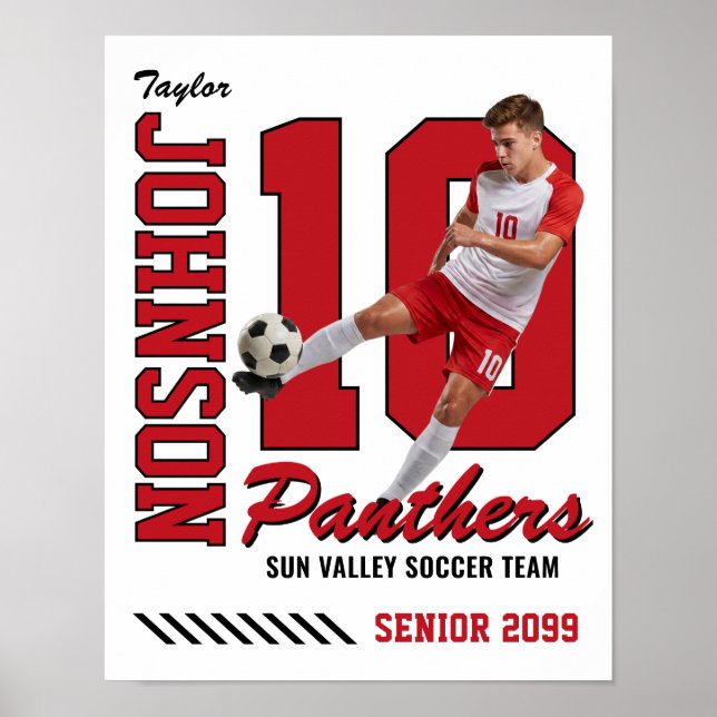 Soccer Player Custom Photo Jersey Number Red Poster (Front)