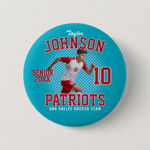 Soccer Player Custom Photo Senior Sports Day Button