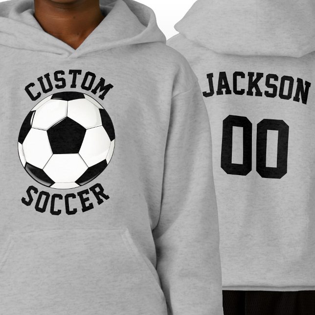 Soccer Player Custom Team Name & Jersey Number Hoodie (Custom boys soccer team hoodie with personalized team name, player name and jersey number.)