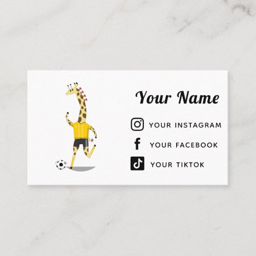 Soccer Player Cute Giraffe Modern Social Media Kid Business Card
