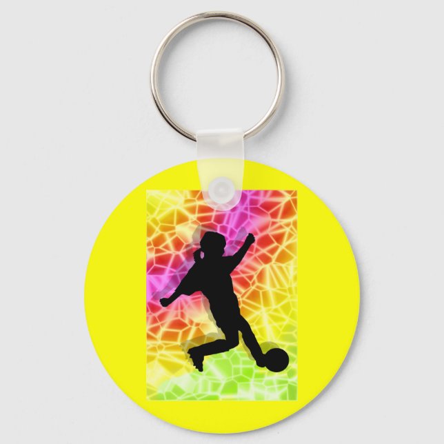 Soccer Player & Fluorescent Mosaic Keychain (Front)