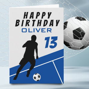 Soccer Player Football Ball Blue Boy Birthday   Card