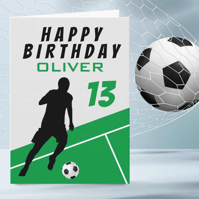 Soccer Player Football Ball Green Boy Birthday  Card (Creator Uploaded)