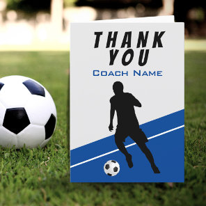 Soccer Player Football Blue Thank you Coach Card
