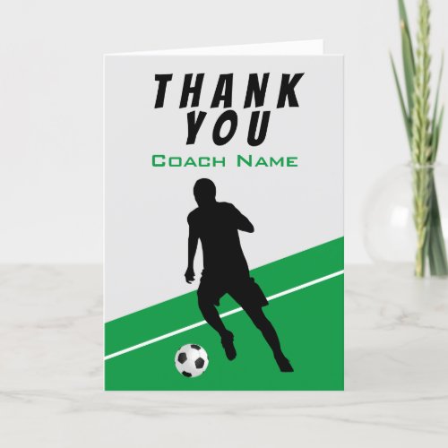 Soccer Player Football Green Thank you Coach Card