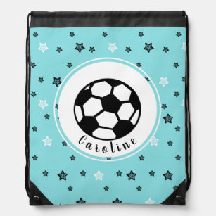 Soccer Player Girl Gift Personalized Light Blue Drawstring Bag