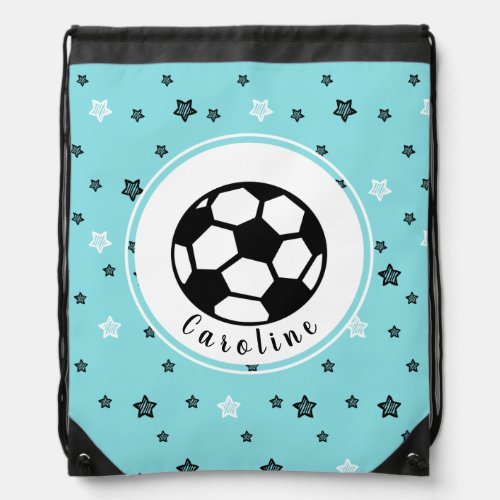 Soccer Player Girl Gift Personalized Light Blue Drawstring Bag