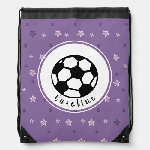 Soccer Player Girl Gift Personalized Purple Star Drawstring Bag
