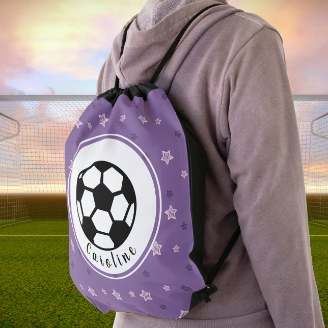 Soccer Player Girl Gift Personalized Purple Star Drawstring Bag (Creator Uploaded)