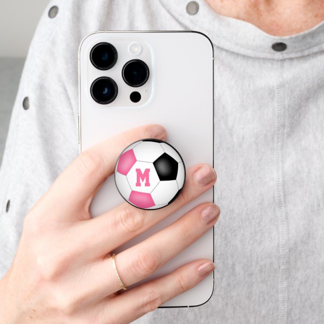 soccer player girls sports pink black PopSocket (Hand)