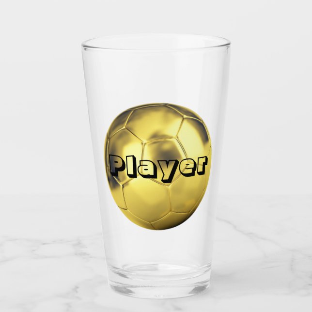 Soccer Player Gold Football Drinking Beer Glass (Front)