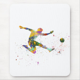 Soccer player in watercolor mouse pad