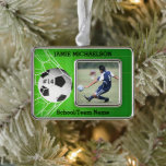 Soccer Player Keepsake Silver Plated Framed Ornament<br><div class="desc">Keepsake ornament featuring your favorite photo of your star soccer athlete and personalized with their name, player number and school or team name. The font style, color and size can be changed by clicking on the "Click to customize further" tab. PHOTO/IMAGE TIP: For fastest/best results, choose a photo with the...</div>