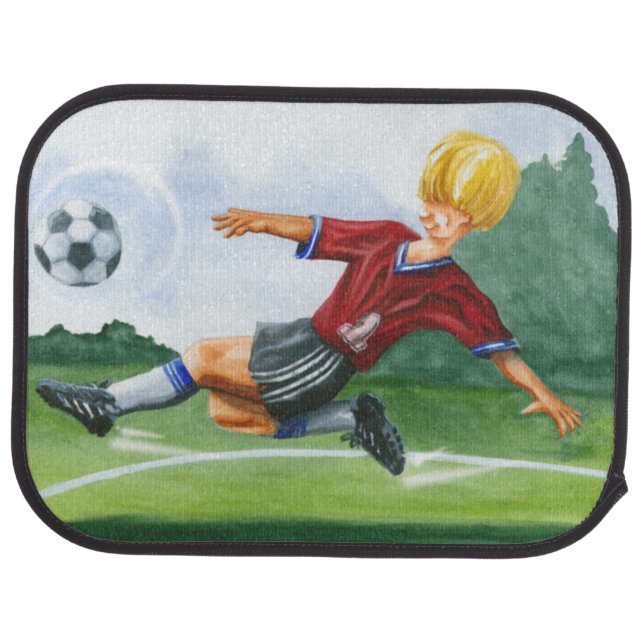 Soccer Player Kicking a Ball by Jay Throckmorton Car Floor Mat (Rear)