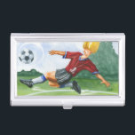 Soccer Player Kicking a Ball by Jay Throckmorton Case For Business Cards<br><div class="desc">A soccer ball hangs in the air,  waiting for the vicious kick the player is winding up to deliver. Can he bend it like Beckham? A lovely piece to hang on your wall or give as a gift to the soccer aficionado in your life!</div>