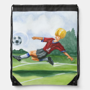 Soccer Player Kicking a Ball by Jay Throckmorton Drawstring Bag
