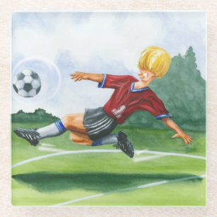 Soccer Player Kicking a Ball by Jay Throckmorton Glass Coaster