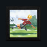 Soccer Player Kicking a Ball by Jay Throckmorton Jewelry Box<br><div class="desc">A soccer ball hangs in the air, waiting for the vicious kick the player is winding up to deliver. Can he bend it like Beckham? A lovely piece to hang on your wall or give as a gift to the soccer aficionado in your life!</div>