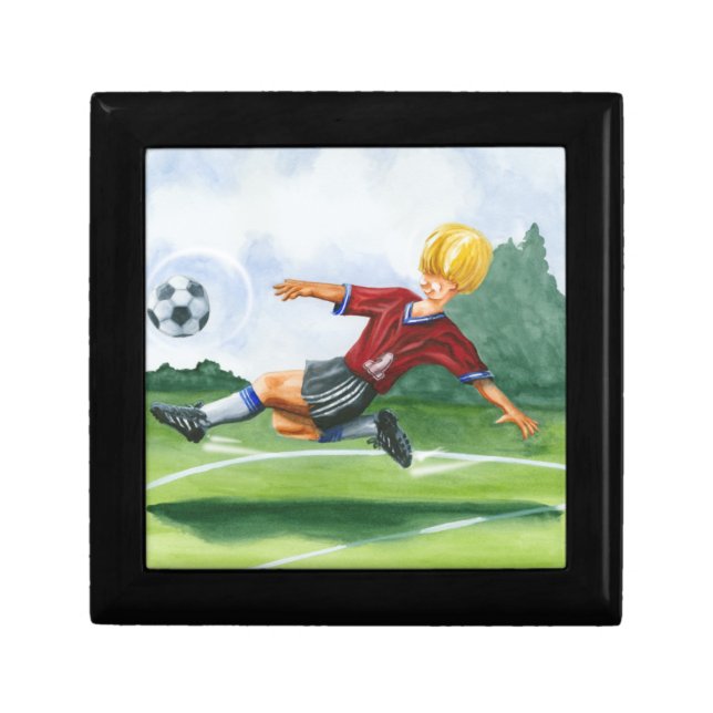 Soccer Player Kicking a Ball by Jay Throckmorton Jewelry Box (Front)