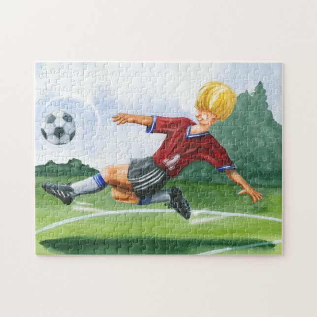 Soccer Player Kicking a Ball by Jay Throckmorton Jigsaw Puzzle (Horizontal)