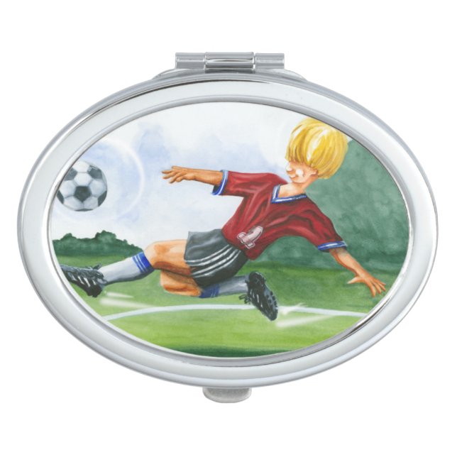 Soccer Player Kicking a Ball by Jay Throckmorton Makeup Mirror (Front)