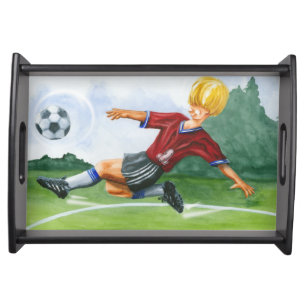 Soccer Player Kicking a Ball by Jay Throckmorton Serving Tray