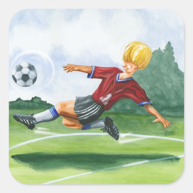 Soccer Player Kicking a Ball by Jay Throckmorton Square Sticker (Front)