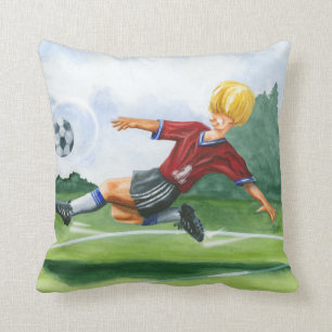 Soccer Player Kicking a Ball by Jay Throckmorton Throw Pillow