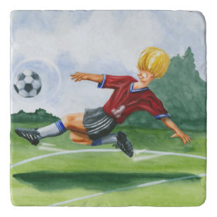 Soccer Player Kicking a Ball by Jay Throckmorton Trivet