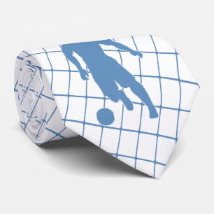 Soccer Player Kicking Ball Blue Check Necktie 2