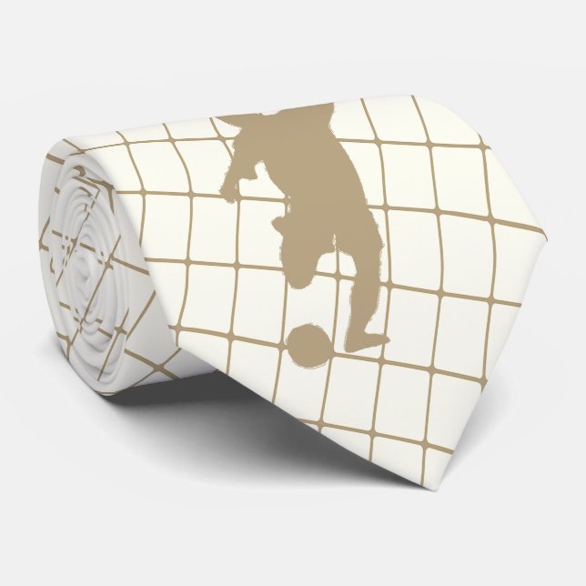 Soccer Player Kicking Ball Blue Tan Necktie (Rolled)