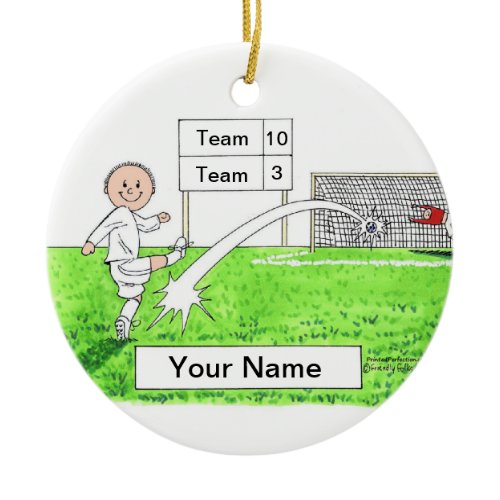 Soccer Player - Male, White Uniform Ceramic Ornament