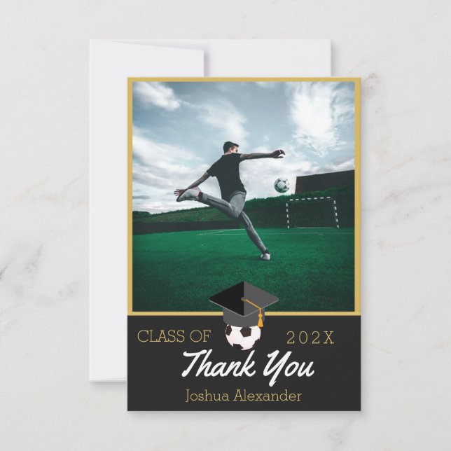 Soccer player Modern Photo graduation class of  Thank You Card (Front)